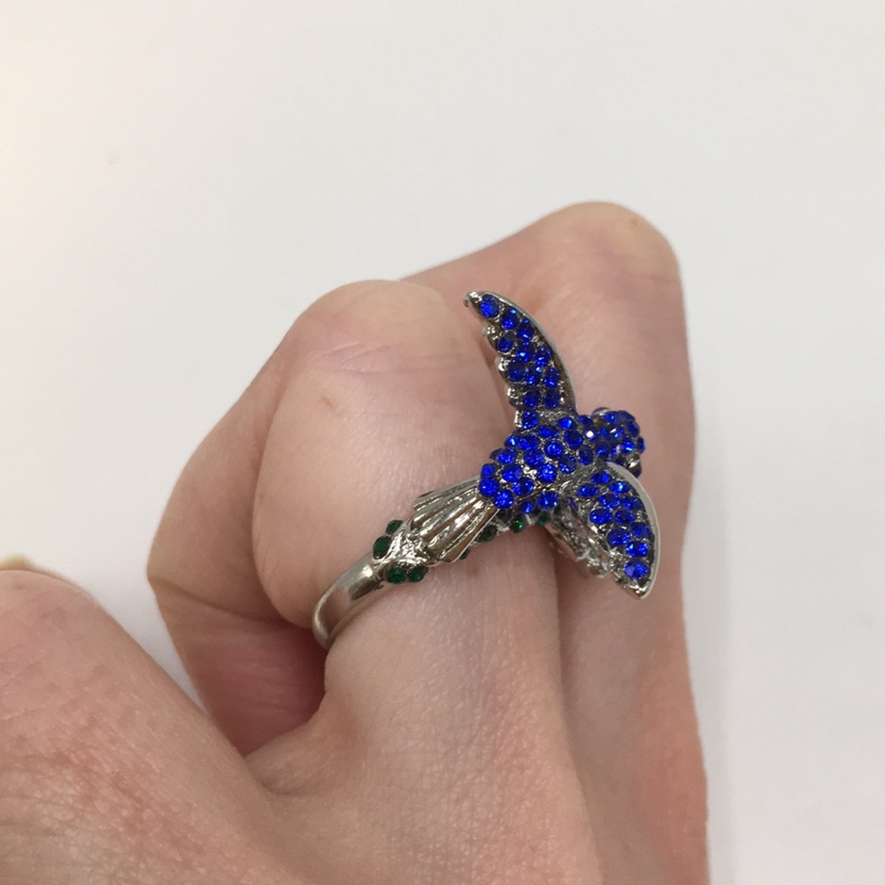 Hummingbird ring Swarovski crystals flower - Picture 5 of 8